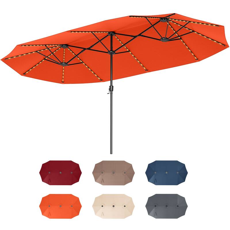 Costway 15.5 FT Extra-Large Patio Umbrella with LED Solar Lights & 12 - See Details - Orange