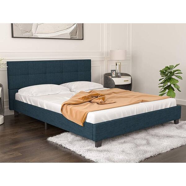 Upholstered Linen Queen Platform Bed/Metal Frame with Tufted Square ...