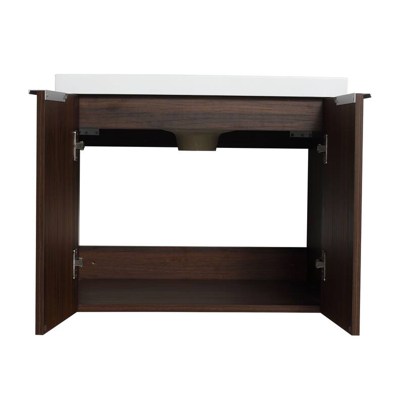 24/30/36 Inch Wall Mounted Single Bathroom Vanity with Resin Vanity Top in Walnut / Oak