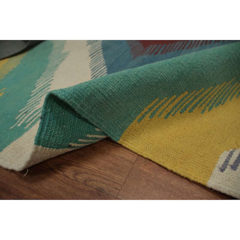 Hand Woven Oriental 100% Wool Carpet Southwestern Tribal Multi-Colored Kilim Area Rug - 9' 9'' X 6' 9''