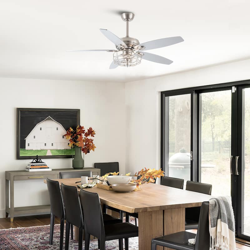 52" Polished Nickel Wood 5-Blade Modern Ceiling Fan with Remote