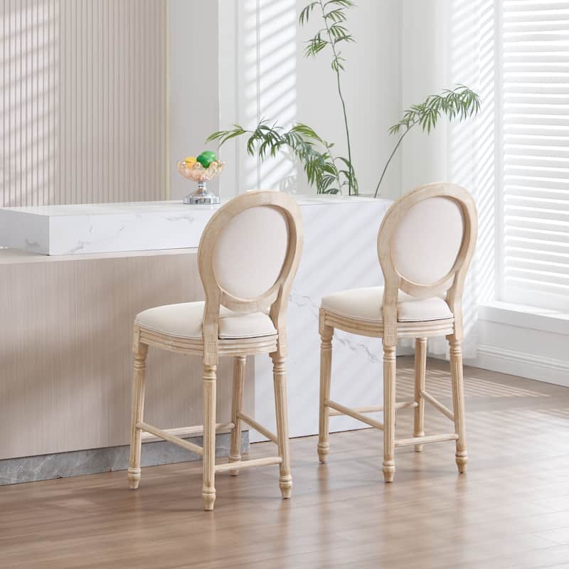 French Country Cotton Linen Barstools Set of 2 （25/29 Inch Seat High）