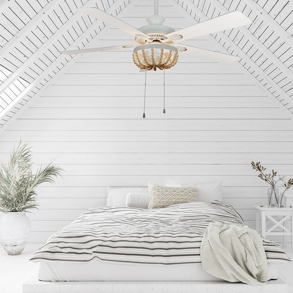 The Curated Nomad Lindum 52-inch Cream Wood Chandelier LED Ceiling Fan. Opens flyout.