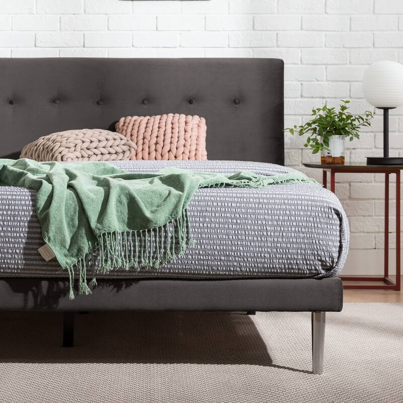 Priage by ZINUS Charcoal Velvet Upholstered Platform Bed Frame