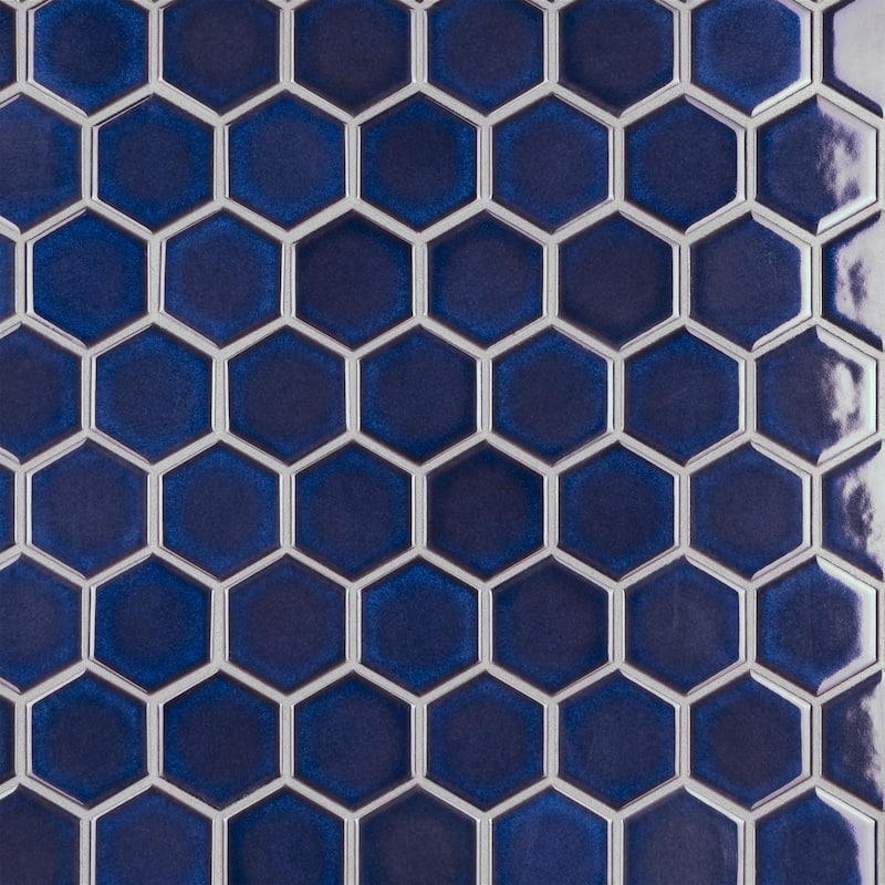 Merola Tile Tribeca 2" Hex Glossy Cobalt 11-1/8" x 12-5/8" Porcelain Floor and Wall Tile