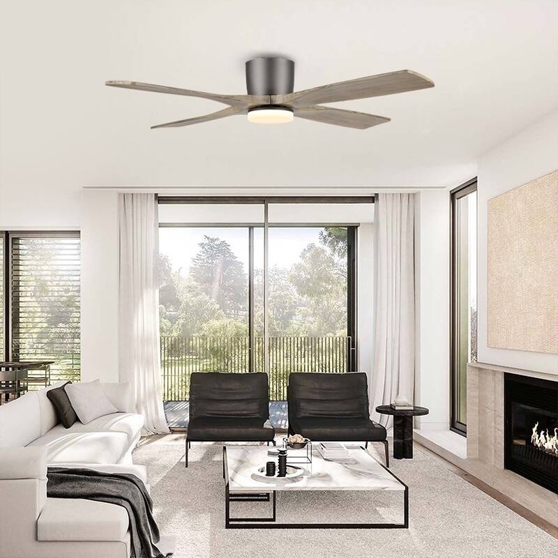 WINGBO 54" DC Flush Mount Ceiling Fan with Light and Remote - Grey