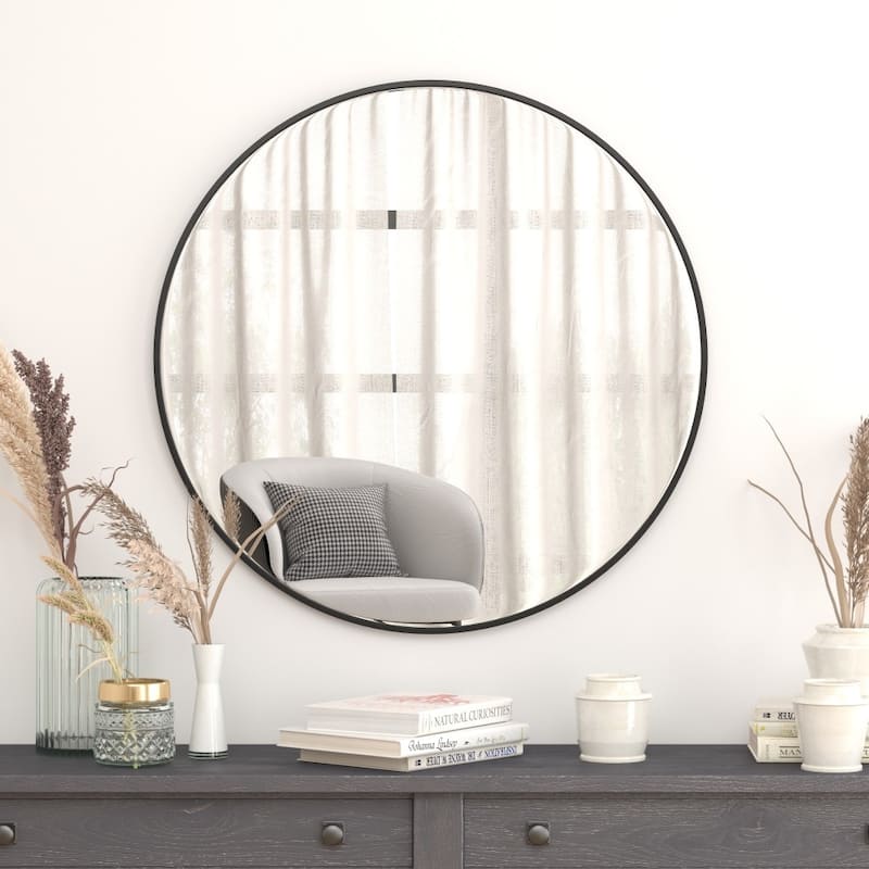 Accent Wall Mount Mirror with Aluminum Frame - Round Wall Mirror - 36" Round - Black