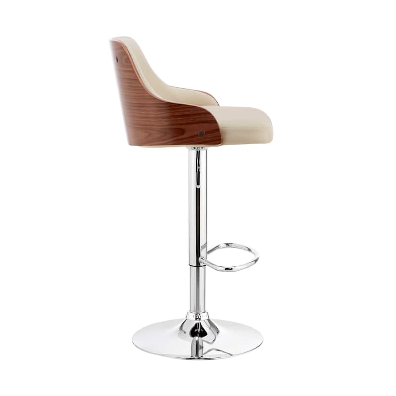 Cream Faux Leather Adjustable Modern Bar Stool - 41" x 19" x 19"