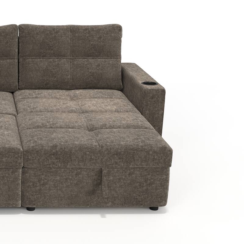 Modern Contemporary Convertible Chaise Storage Sleeper Sectional