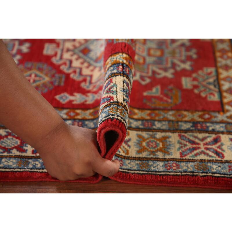 Kazak Oriental Accent Rug Hand-Knotted Red Geometric Wool Carpet - 2'8"x 4'1"