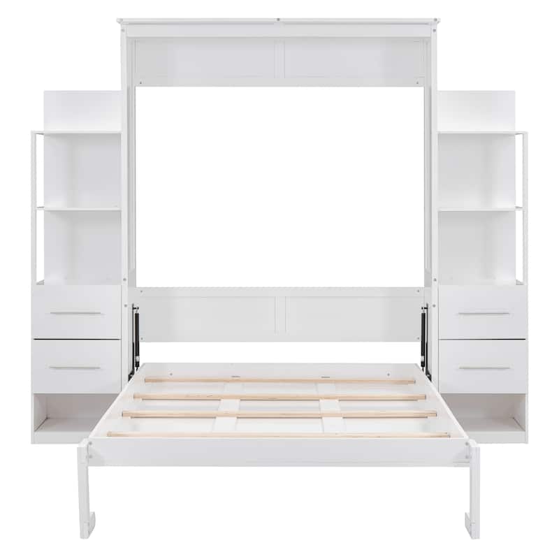 Murphy Bed Wall Bed with Shelves, Drawers and LED Lights