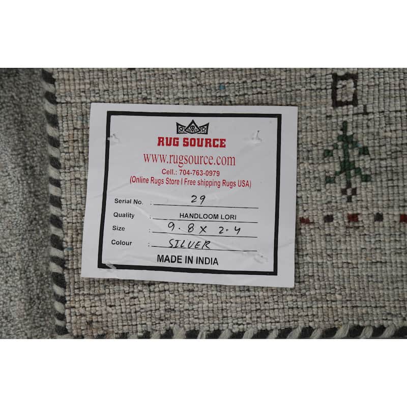 Grey Tribal Gabbeh Indian Runner Rug Hand-Knotted Wool Carpet - 2'4" x 9'8"