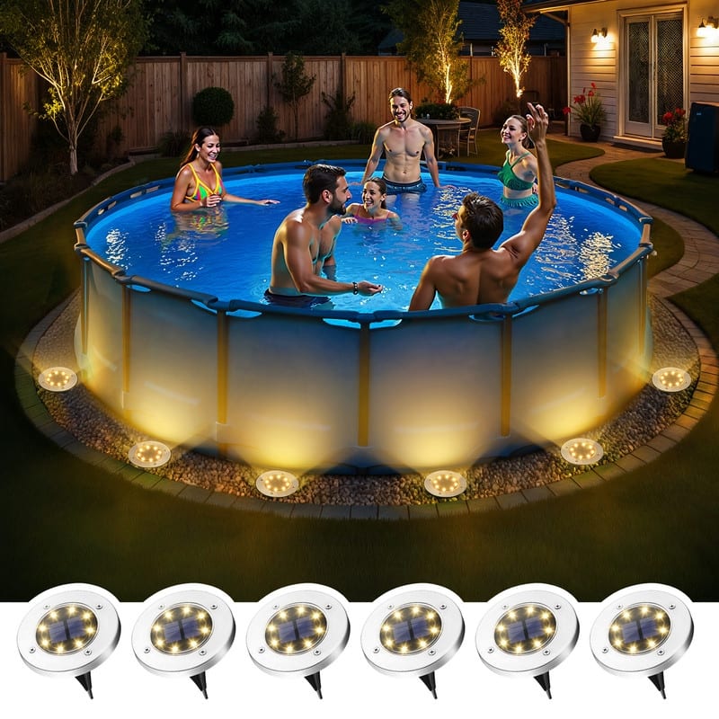 FKHouse Warm White 8 LED Solar Outdoor Waterproof In-Ground Path Lights - 6