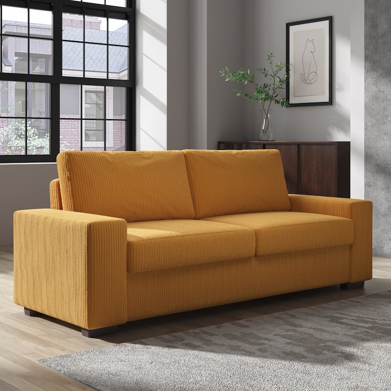 Modern 80" Upholstered Fabric 3-Seater Sofa - Orange-Corduroy