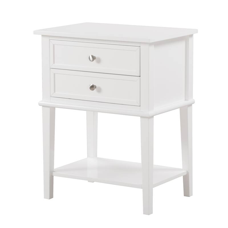 Wooden Rectangular Nightstand with Two Drawers - 28" - White