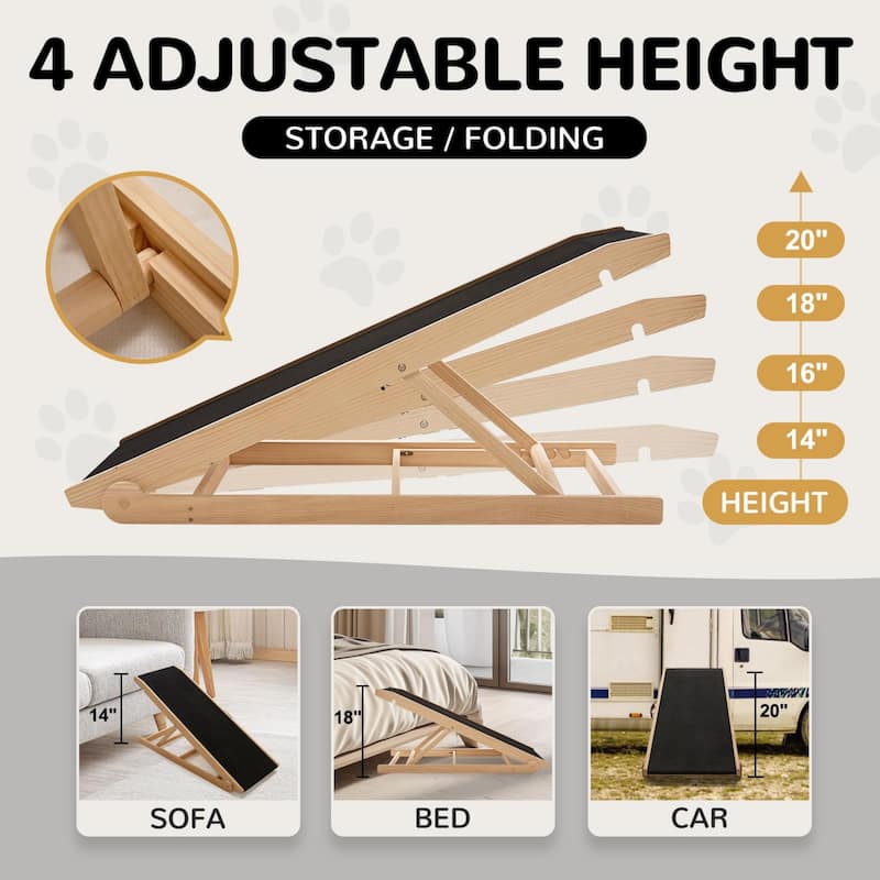 DoCred Folding Non-Slip Rubber Mat Wooden Dog Ramp For High Bed