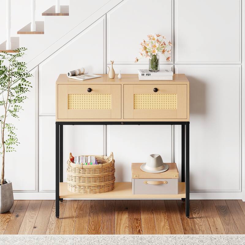 Gymax Console Table Entryway Table Long Sofa Side Table w/ Open Shelf