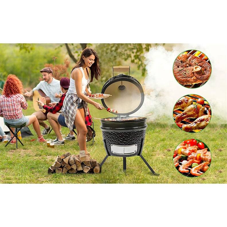 TOOPO 13 Inch Black Stainless Steel Kamado Grill For Camping And Picnic