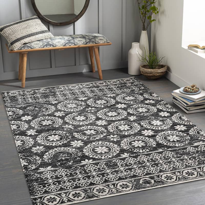 Livabliss Lavadora Updated Traditional Floral & Botanical Washable Area Rug - 9'2" x 12' - Black