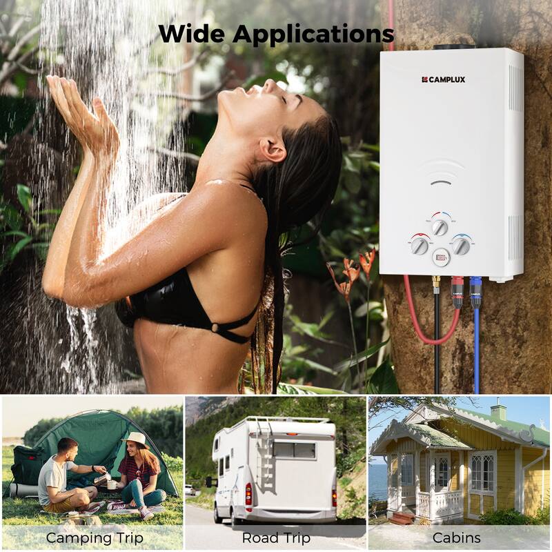 CAMPLUX 2.64 GPM Outdoor Portable Propane Tankless Water Heater with Water Pump Kit