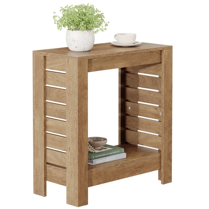 2-Tier Wooden Side Table, Narrow End Table For Small Spaces