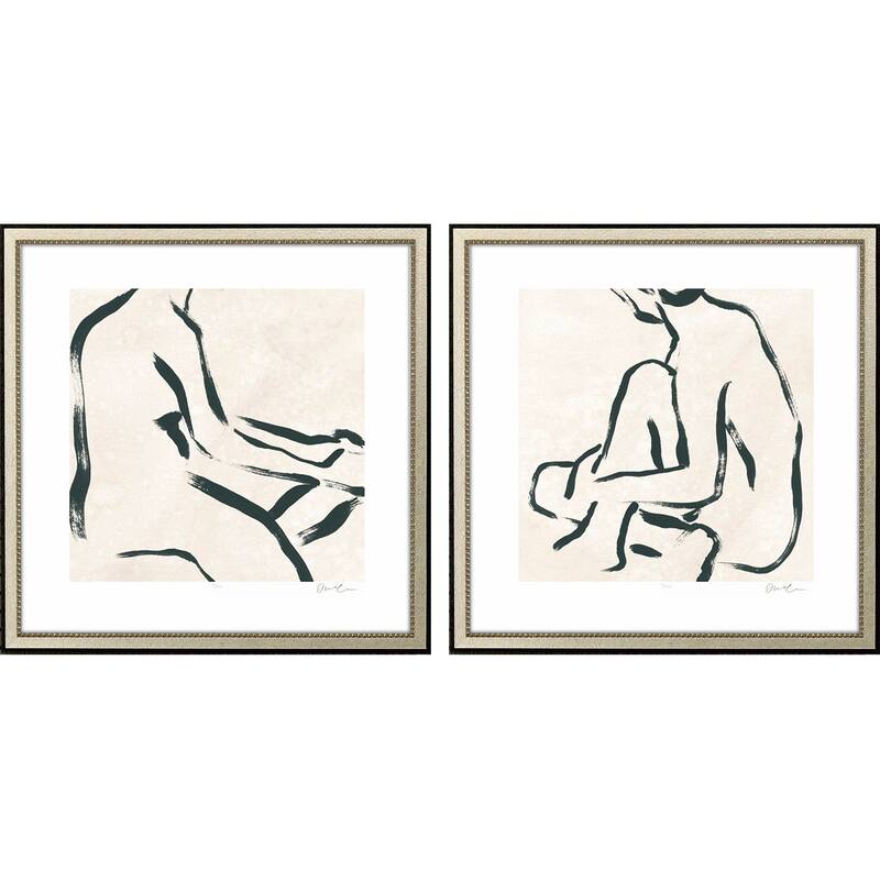 Line Study I S/2 Framed Art Limited Edition Giclee Under Glass - 23 X 23 X 1