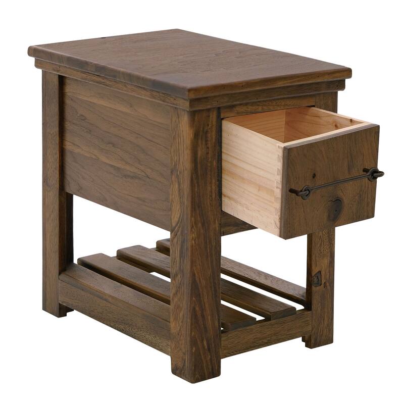 Ally Chairside Table, 1 Drawer, 1 Shelf, Brown Parota Wood, 15 Inch