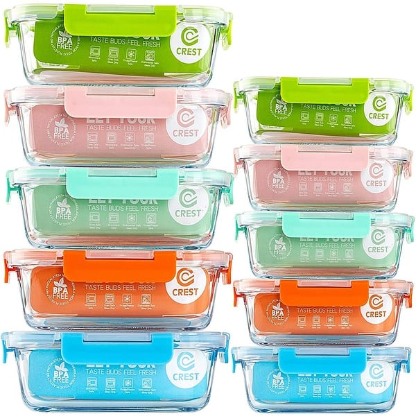 20 piece] glass food storage containers set with snap lock lids - safe for  microwave, oven, dishwasher, freezer - bpa free - airtight & leakproof 