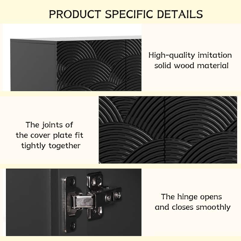 Modern 59" Sideboard Buffet Cabinet with 4 Doors, Water Ripple Design, Soft Close Storage Cabinet for Dining Room or Kitchen