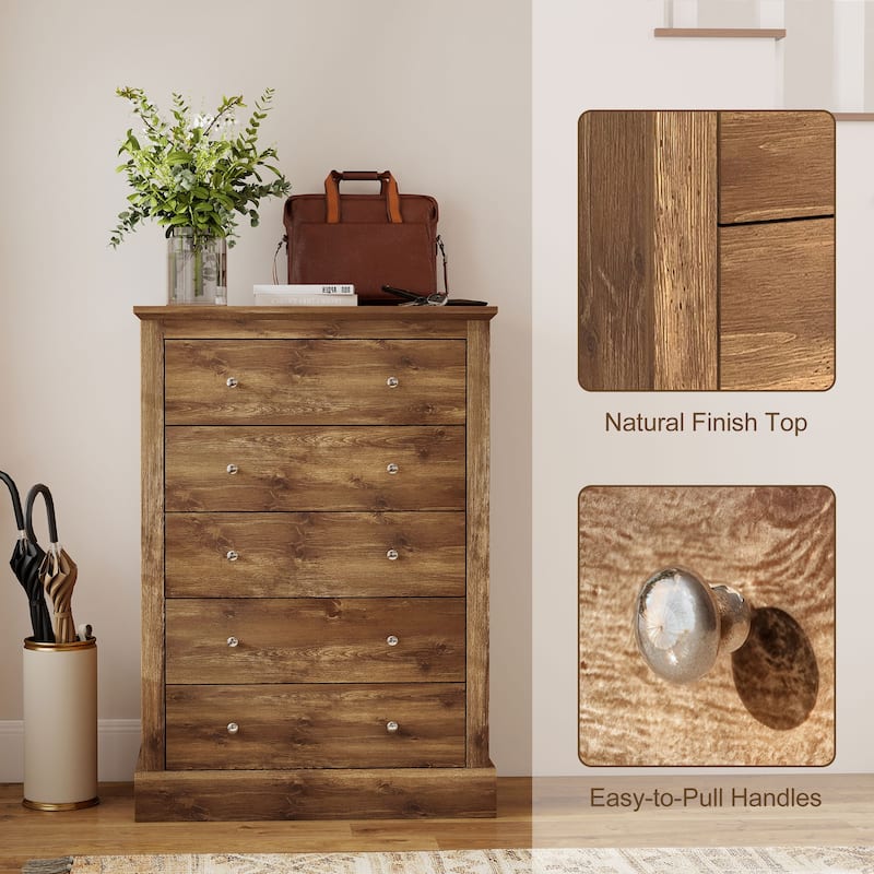Bedroom Dresser Chest of Drawers with 5 Drawers - Brown - 5-drawer