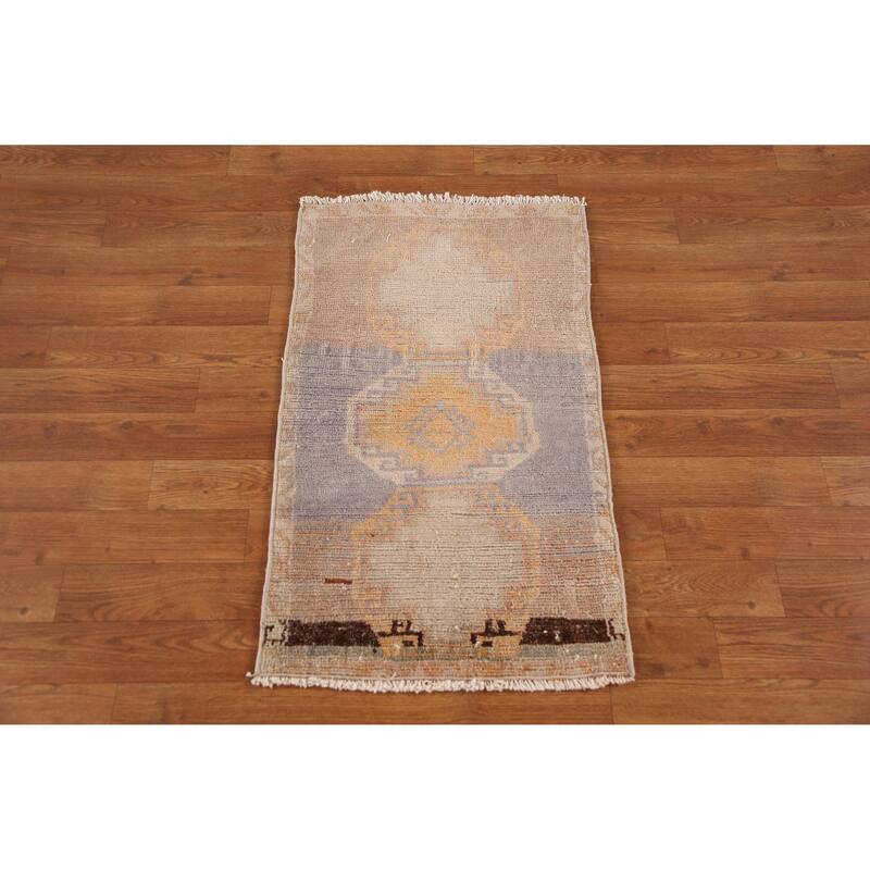 Hand Knotted Oriental 100% Wool Carpet Transitional Geometric Beige & Ivories Anatolian Area Rug - 2' 9'' X 1' 7''