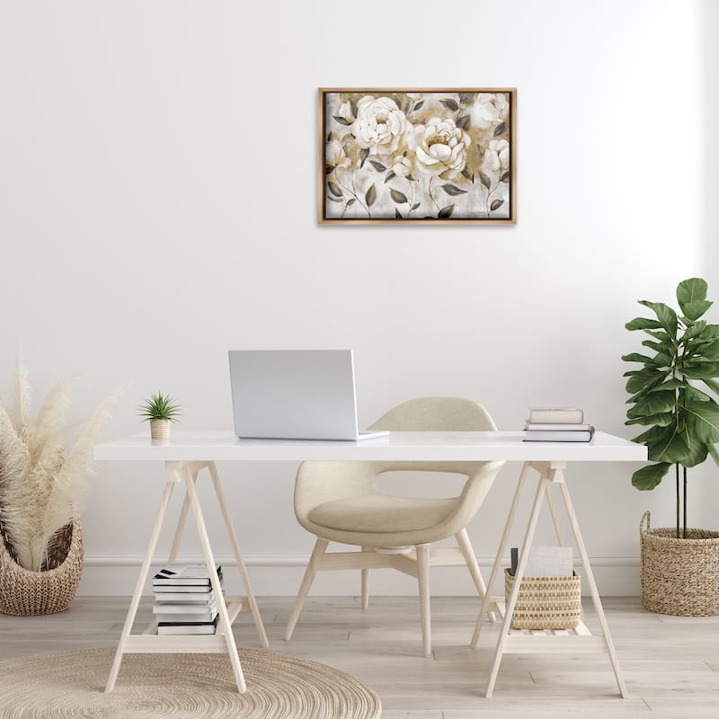 Stupell Warm Neutral Flowers Framed Floater Canvas Wall Art Design By Carol Robinson