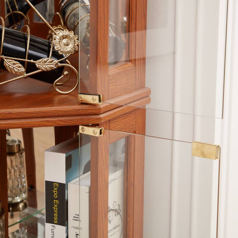 Corner Display Cabinet, Antique Collection with Glass Door, Shelves & Light