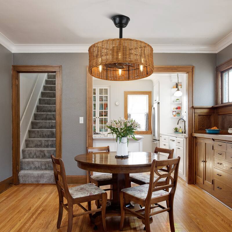 Bella Depot 18" Rustic Rattan Ceiling Fan 6-Speed Reversible Fan with 4 Light and Remote DC Motor