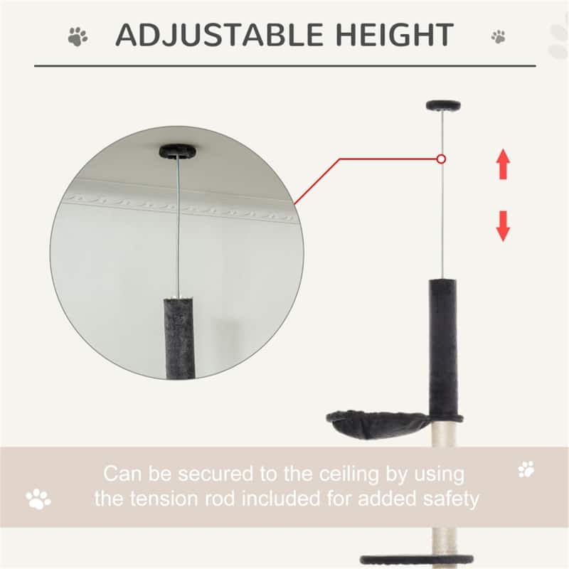 Dark Grey Multi-Activity Platform Cat Tree with Hammock and Perches - 23.5" L x 15.75" W x 93.75"-106.25" H