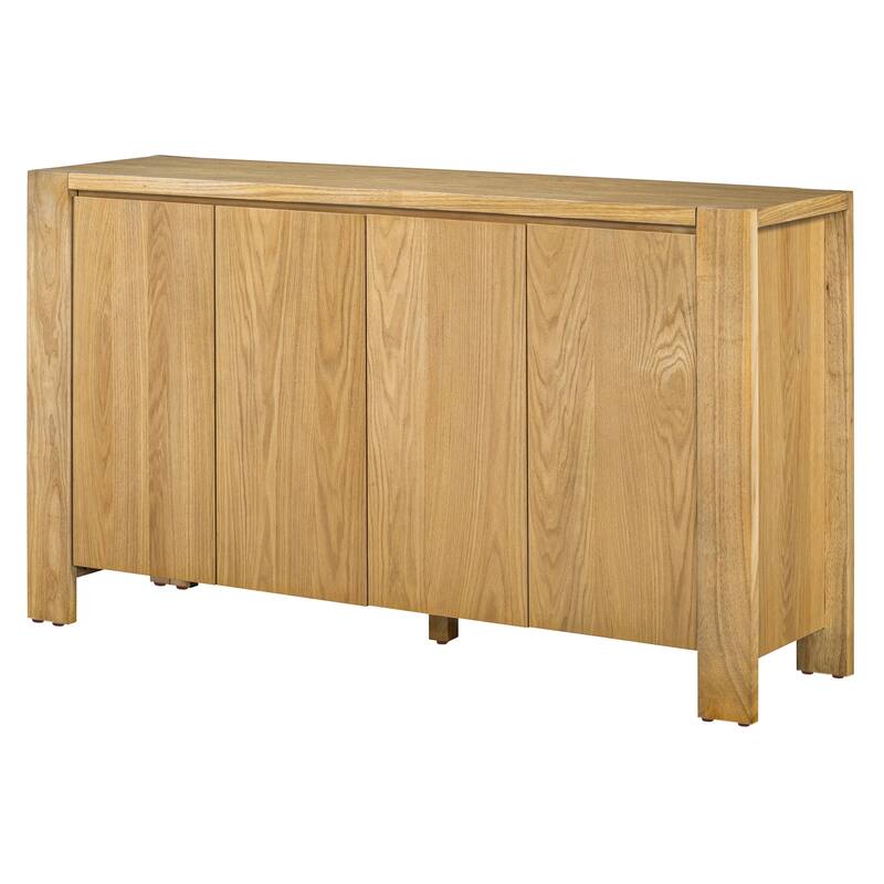 Buffet Cabinet with Storage, 4-Door Retro Wood Sideboard with Distressed Finish and Adjustable Shelves