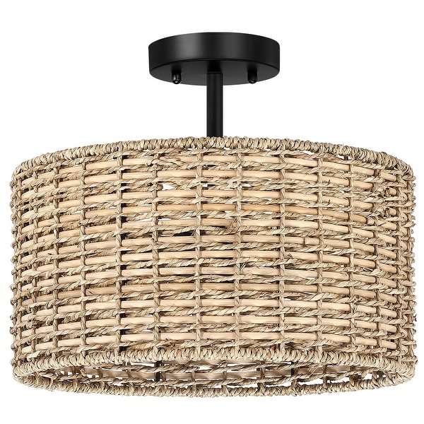 Rattan semi flush mount ceiling light on sale