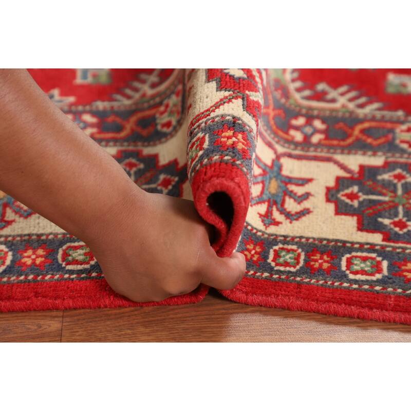 Kazak Oriental Area Rug Hand-Knotted Bedroom Red Wool Carpet - 4'2" x 6'0"