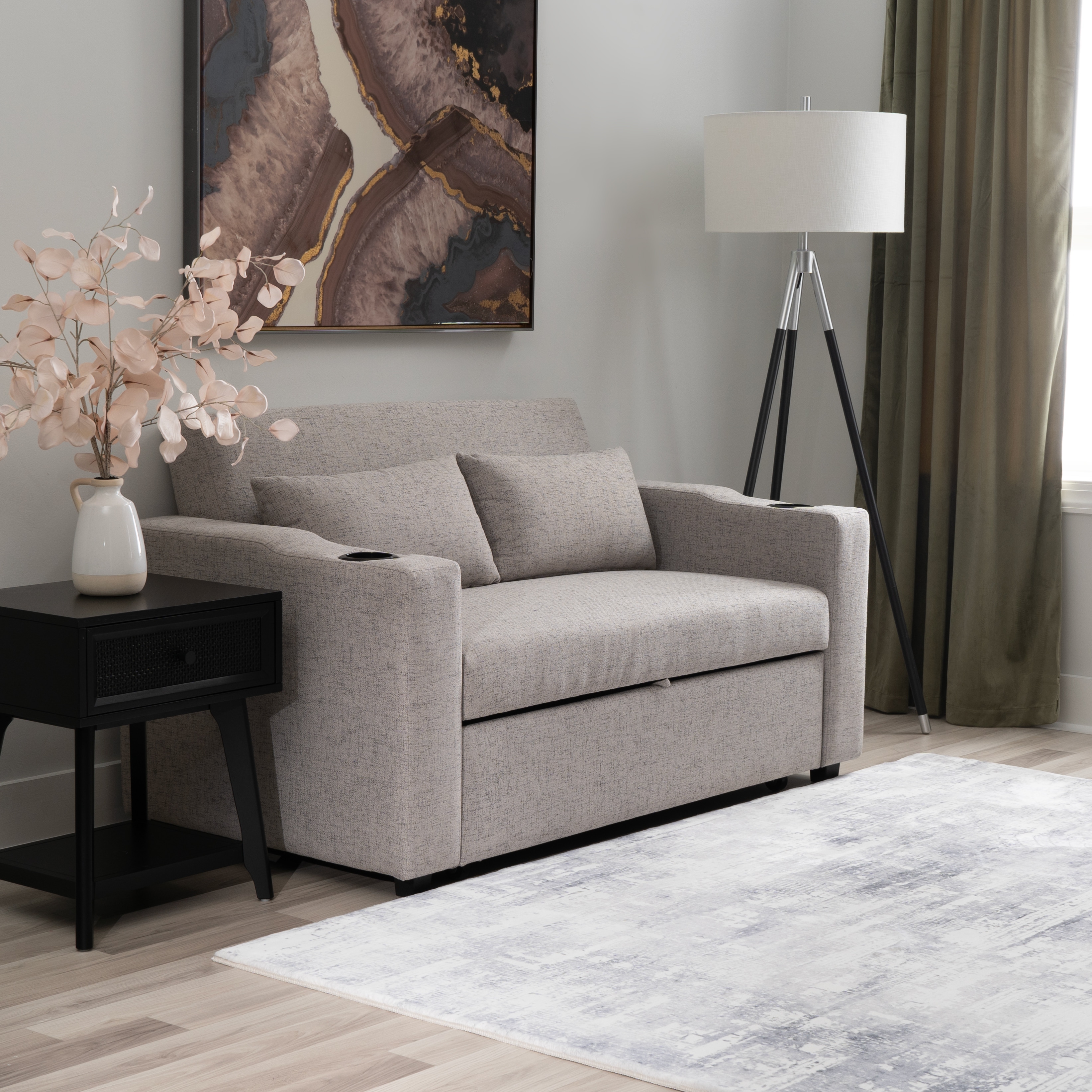Linon Drina Upholstered Full Size Pull Out Sofa Bed Grey
