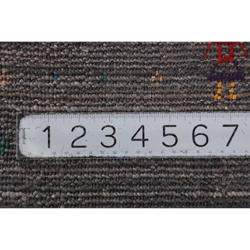 Hand Knotted Oriental 100% Wool Carpet Tribal Tribal Greys & Charcoal Gabbeh Runner Rug - 9' 9'' X 3' 2''