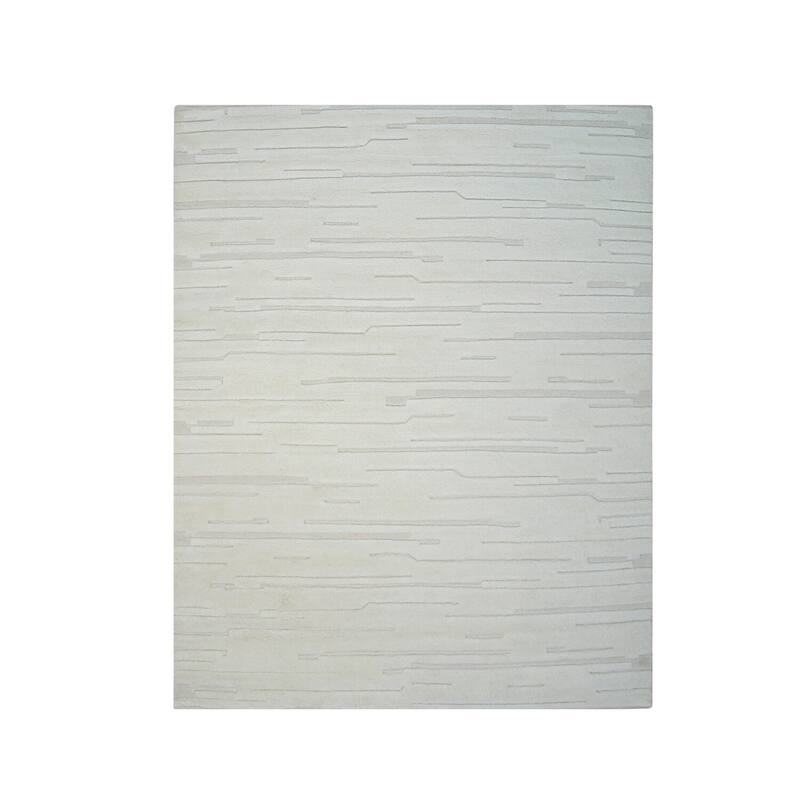 Hand-Knotted Wool Handknotted Rug, 6' x 9', White Area Rug, Stylish Elegant Design for Bedroom or Living Room - L