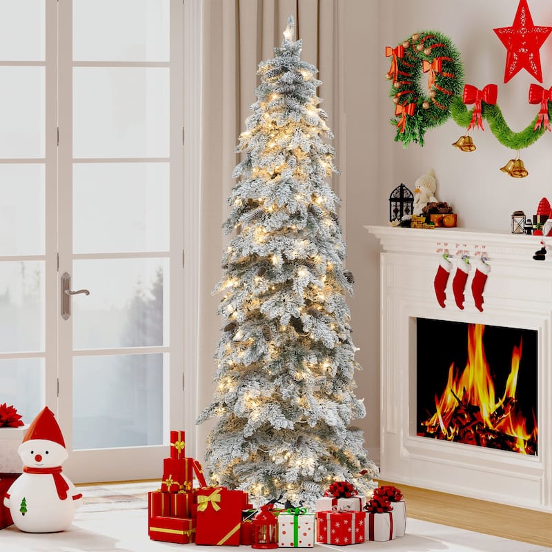 Elegant Pre-Lit Artificial Christmas Tree Collection , Multiple Styles with Remote Control & Snow Flocking