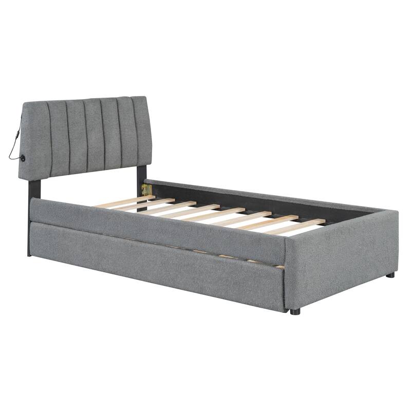 Upholstered Platform Bed with Trundle and LED Lights