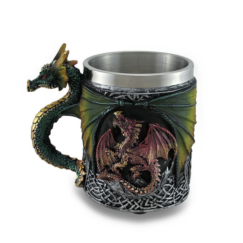 Gothic Dragon Tankard Celtic Knot Work Mug W/Stainless Steel Insert - 4.5 X 3.5 X 3.5 inches