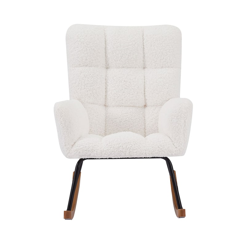Modern 25.98" High Back Buttons Tufted Upholstered Rocking Chair with Solid Wood Legs