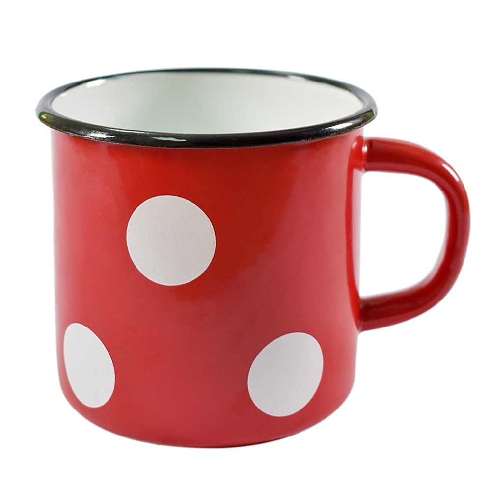 STP-Goods 33.8-oz Red White Polka-dot Enamelware Mug (White)
