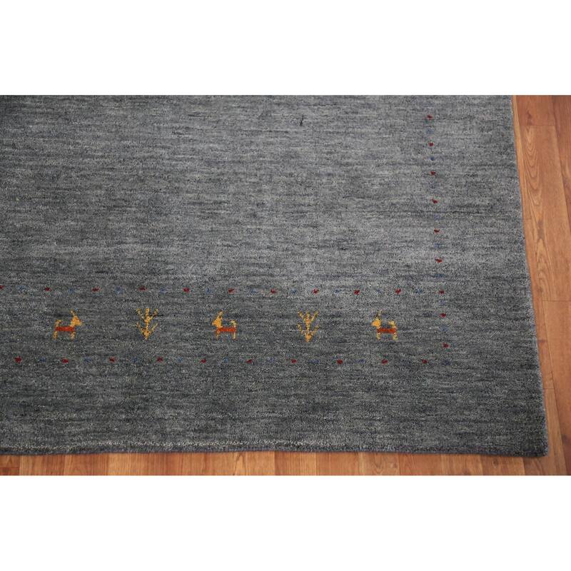 Hand Knotted Oriental 100% Wool Carpet Tribal Animal Pictorial Greys & Charcoal Gabbeh Area Rug - 7' 6'' X 5' 5''