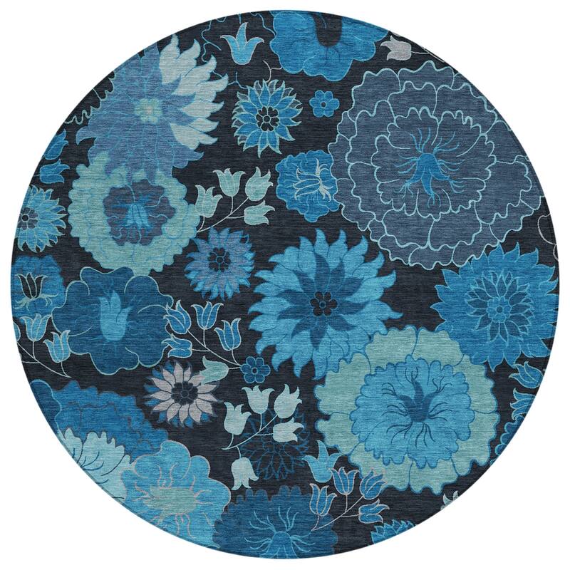 Machine Washable Indoor/ Outdoor Modern Floral Chantille Rug
