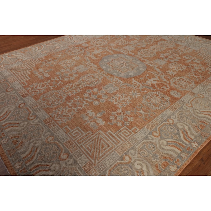 Orange Oushak Vegetable Dye Turkish Area Rug Hand-Knotted Wool Carpet - 8'3"x 9'9"