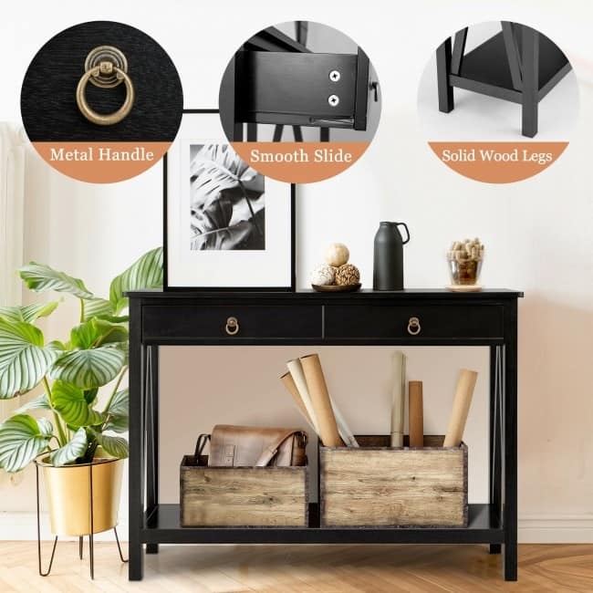 Console Table with 2 Drawer Storage Shelf for Entryway Hallway - 42" x 14" x 31" (L x W x H)
